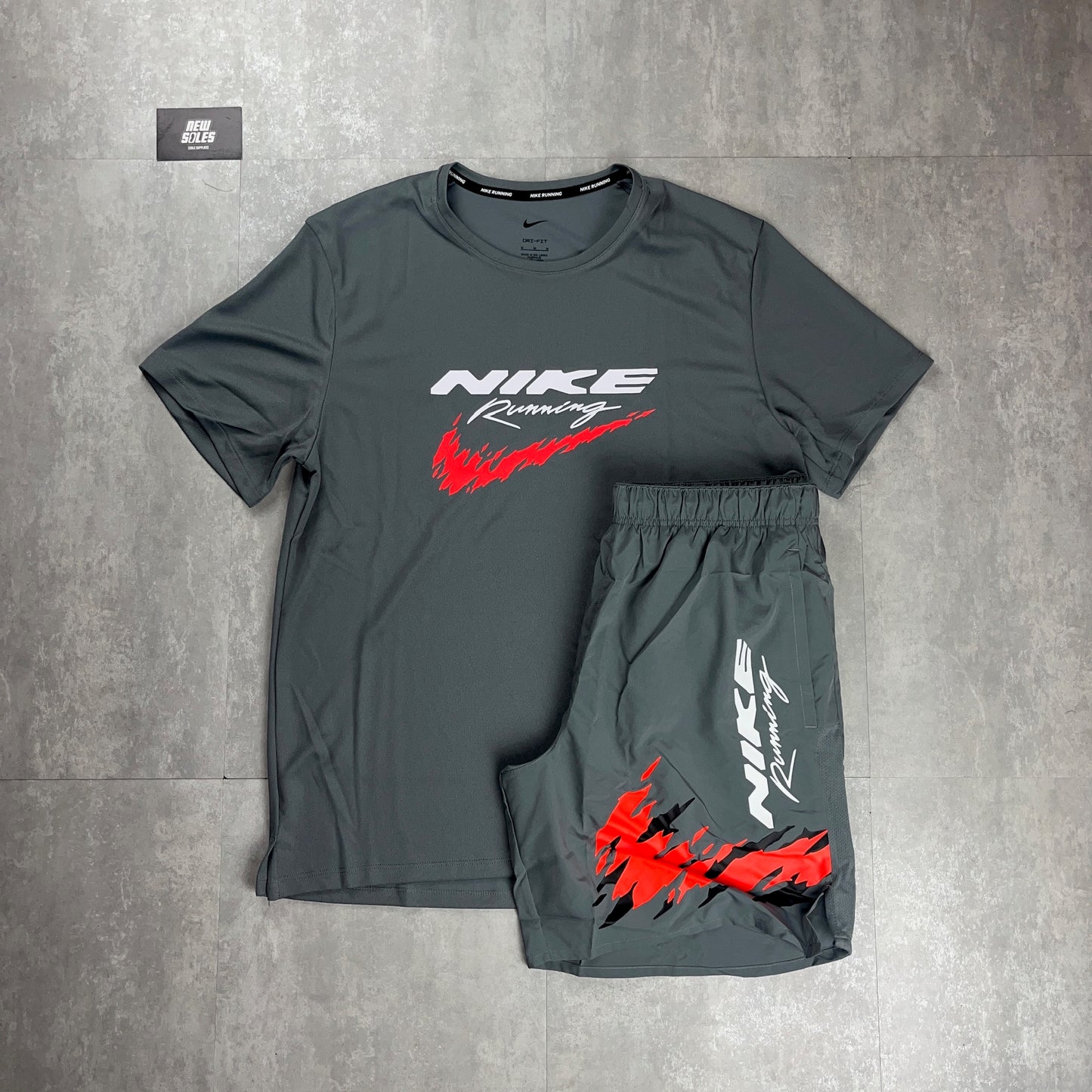Nike Miler Energy T-Shirt & Energy Challenger Shorts Grey Set