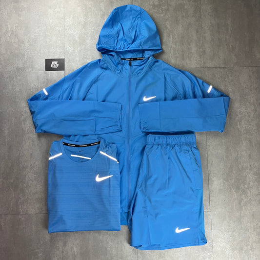 Nike Repel Windrunner Jacket University Blue & Miler T-Shirt/Challenger Short University Blue Bundle Set