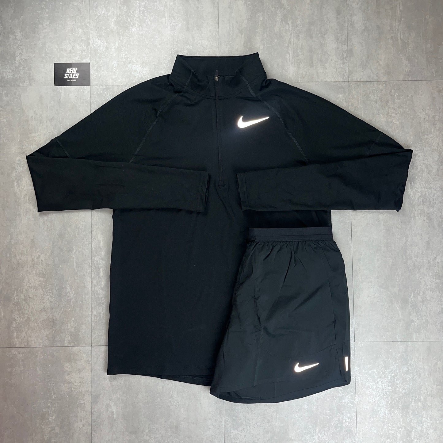 Nike 1/4 Zip & Flex Shorts Black Set