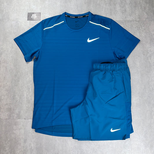 Nike Miler T-Shirt & Challenger Shorts Set Green Abyss
