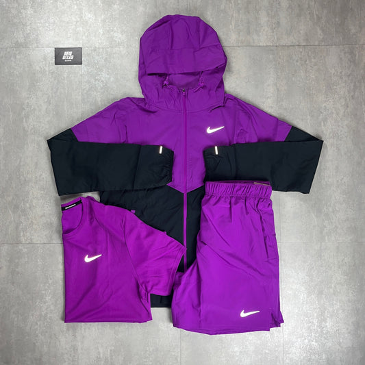 Nike Windrunner Jacket Vivid Purple & Miler T-Shirt/Challenger Short Vivid Purple Bundle Set