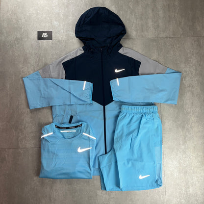 Nike Windrunner Jacket Aquarius Blue & Miler T-Shirt/Challenger Short Aquarius Blue Bundle Set