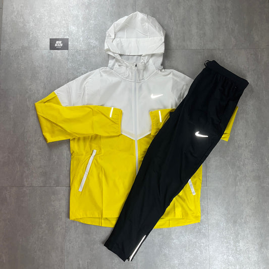 Nike Windrunner Jacket White/Lightening Yellow & Black Nike Phenom Pants Set