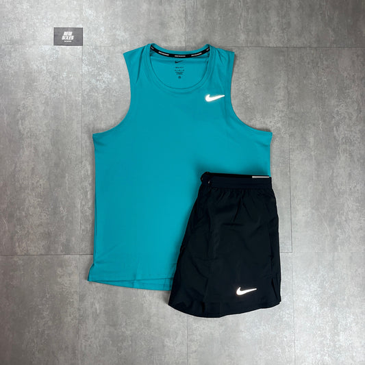 Nike Miler Vest Dusty Cactus & Black Flex Stride Shorts Set