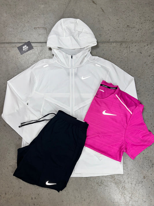 Nike Windrunner & Nike Miler 1.0 & Flex Stride Shorts Set 'Ice White/Laser Pink/Black'