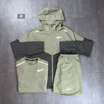 Nike Windrunner Jacket Olive & Miler T-Shirt/Challenger Short Olive Aura Bundle Set