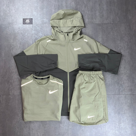 Nike Windrunner Jacket Olive & Miler T-Shirt/Challenger Short Olive Aura Bundle Set