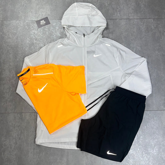 Nike Windrunner & Nike Miler 1.0 & Flex Stride Shorts Set 'Ice White/Laser Orange/Black'