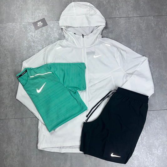 Nike Windrunner & Nike Miler 1.0 & Flex Stride Shorts Set 'Ice White/Mint/Black'