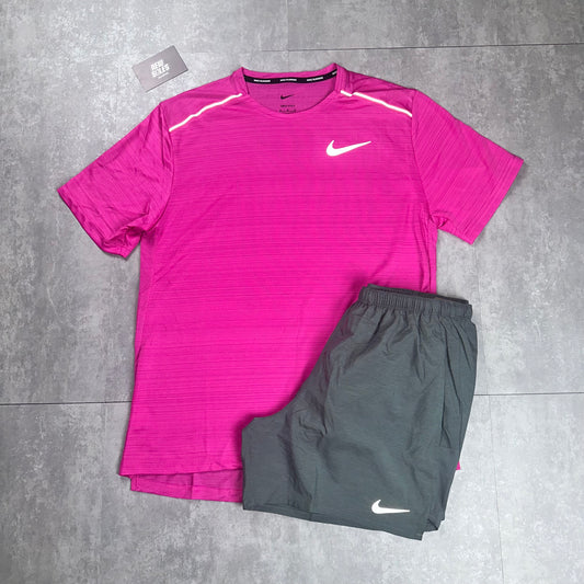 Nike Miler 1.0 & Challenger Shorts Set 'Laser Pink/Grey'