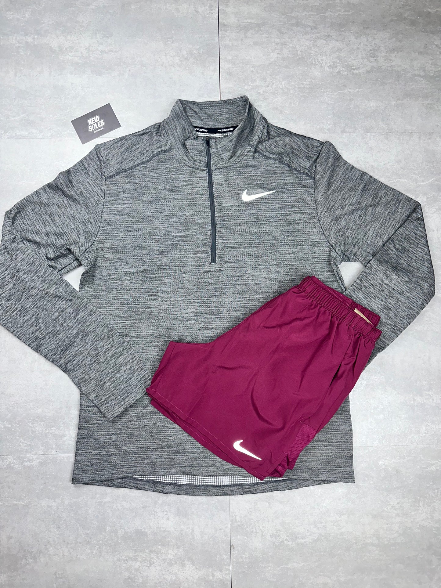 Nike Pacer Quarter-Zip & Cahllenger Shorts Set 'Iron Grey/Rosewood'