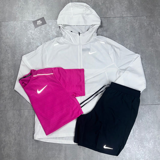 Nike Windrunner & Nike Miler 1.0 & Flex Stride Shorts Set 'Ice White/Laser Pink/Black'