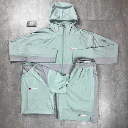 Berghaus Theran Windbreaker & Tech T-Shirt/Shorts Mint Green Bundle Set