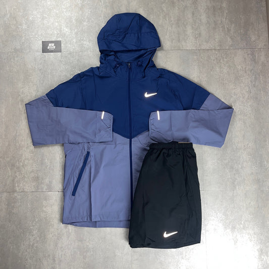 Nike Windrunner Jacket Blue Void & Black Challenger Shorts Set