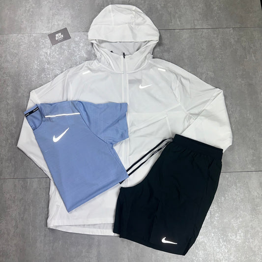 Nike Windrunner & Nike Miler 1.0 & Flex Stride Shorts Set 'Ice White/Cobalt Bliss/Black'