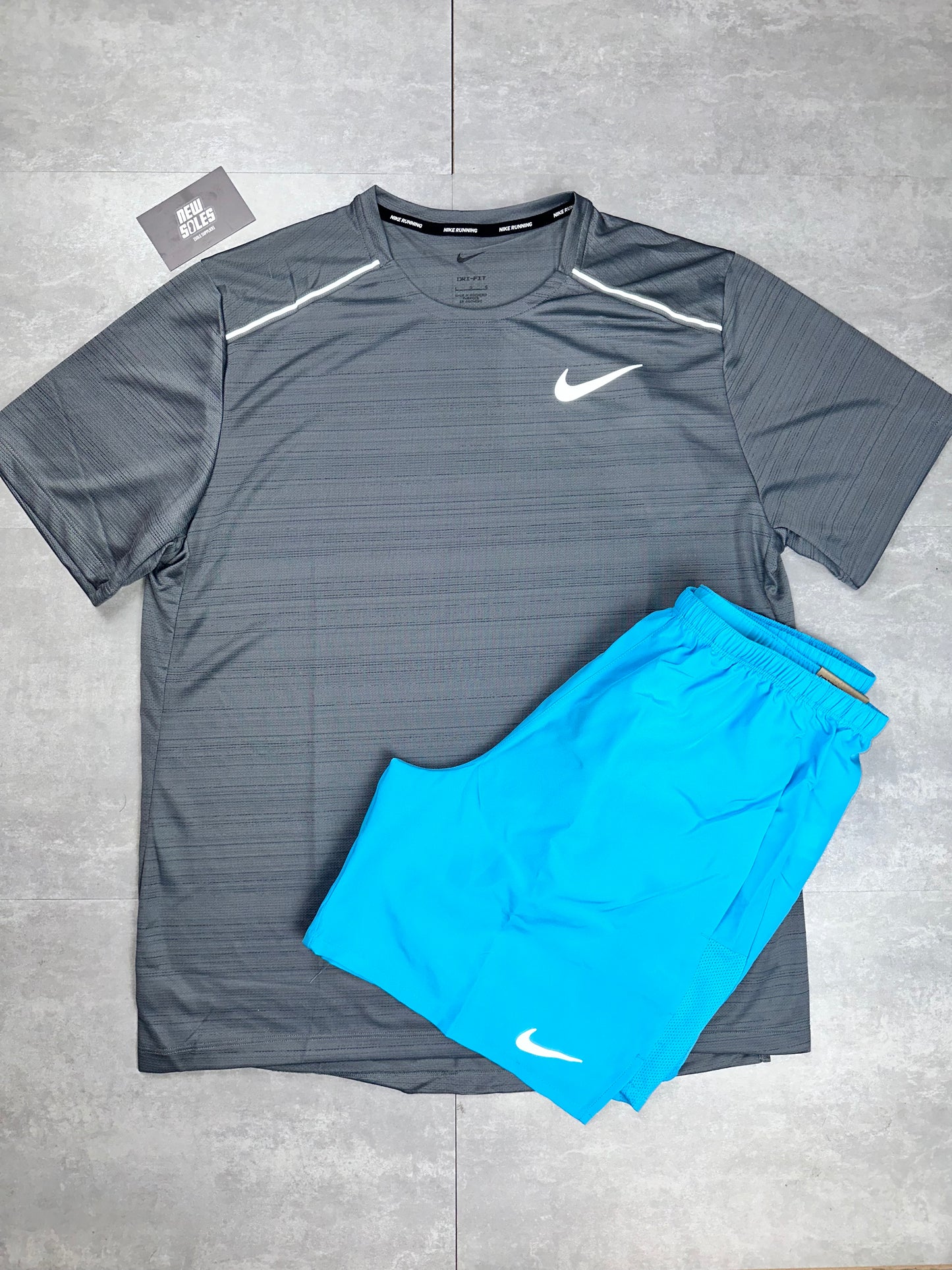 Nike Miler 1.0 & Challenger Shorts Set 'Grey/Baltic Blue'