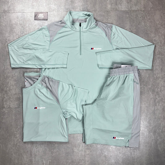 Berghaus Tech 1/4 Zip & Tech T-Shirt/Shorts Mint Green Bundle Set