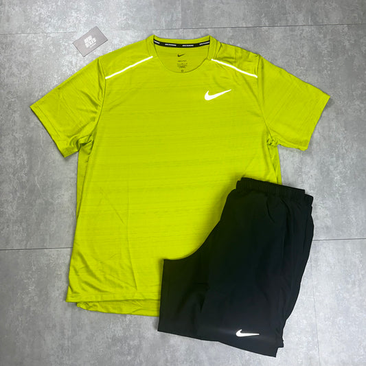 Nike Miler 1.0 & Challenger Shorts Set 'Bright Cactus/Black'