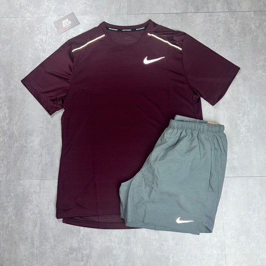 Nike Miler 1.0 & Challenger Shorts Set 'Maroon/Grey'