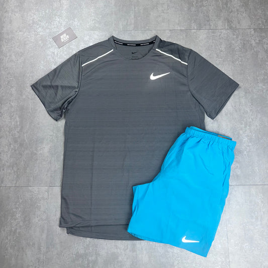 Nike Miler 1.0 & Challenger Shorts Set 'Grey/Baltic Blue'