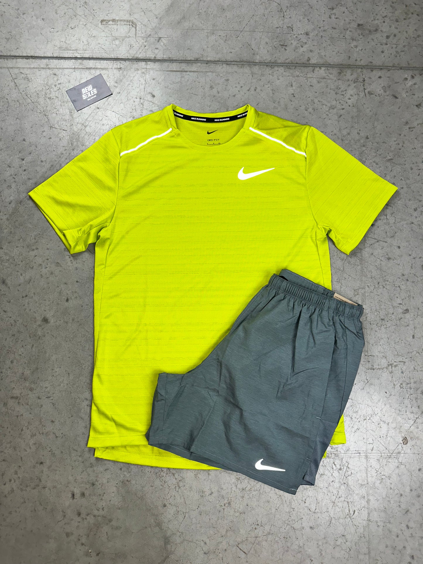 Nike Miler 1.0 & Challenger Shorts Set 'Bright Cactus/Grey'